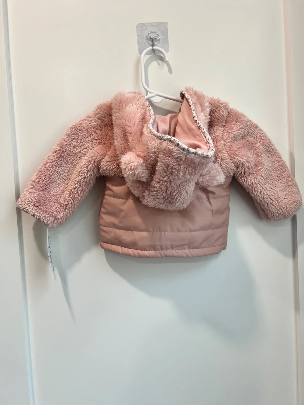 Carter’s Baby Girl Pink Sherpa Puffer Jacket w/ Bear Ear Hood 3 Months NWT
